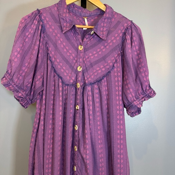 Free People Rodeo Midi Dress Purple Floral Button Front Size M - Picture 2 of 11
